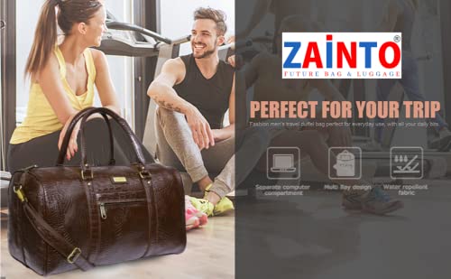 ZAINTO Unisex Textured Leatherette Stylish 35 Liter Cabin Bags For Travelling In Flight 7Kg Latest Travel Textured Leather Duffle Bags For Men And Women (Brown, 28 Cm) - Image 5