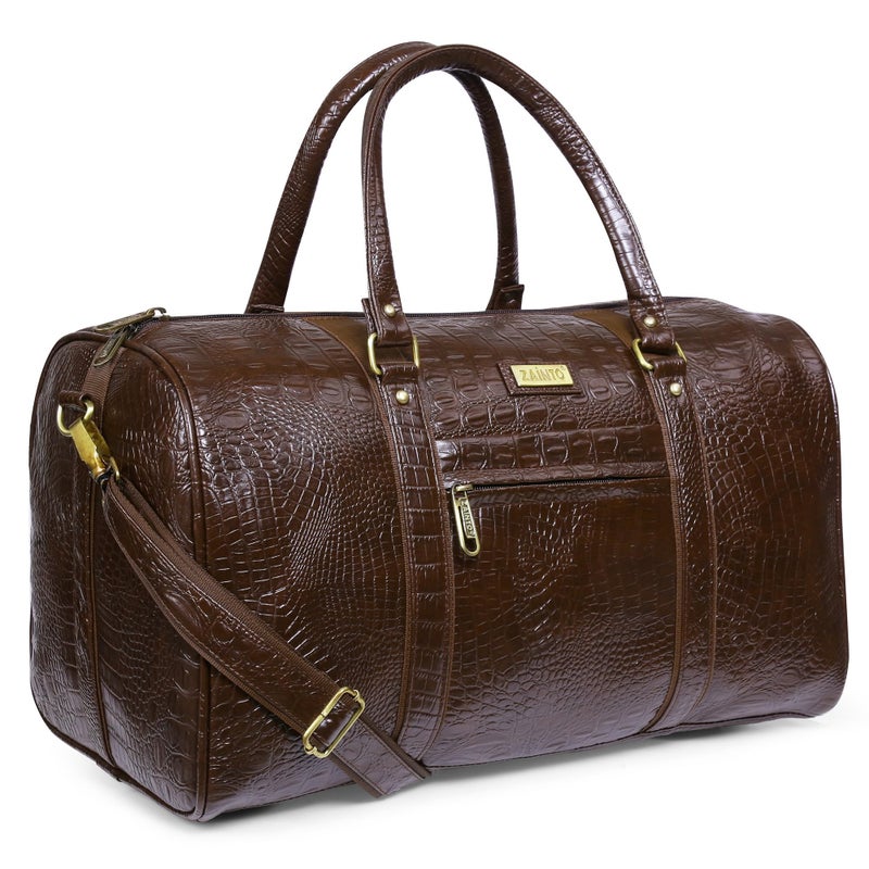ZAINTO Unisex Textured Leatherette Stylish 35 Liter Cabin Bags For Travelling In Flight 7Kg Latest Travel Textured Leather Duffle Bags For Men And Women (Brown, 28 Cm) - Image 3