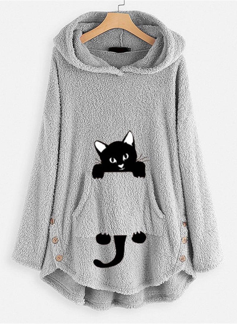 Loquat Autumn And Winter New Embroidered Hoodie Loose Fashion Warm Casual Jacket Grey  - Image 1