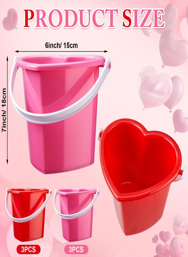 Layhit مجموعة لايهيت من 6 دلاء رمل بلاستيكية على شكل قلب لعيد الحب، باللونين الأحمر والوردي، مزودة بمقابض، هدية مثالية لعيد الحب، مناسبة لأعياد الميلاد، وحفلات الزفاف، ورحلات الشاطئ، ولوازم الحفلات، مقاس 7 × 5.9 بوصة. - Image 3