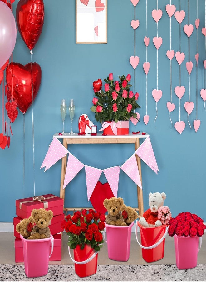 Layhit مجموعة لايهيت من 6 دلاء رمل بلاستيكية على شكل قلب لعيد الحب، باللونين الأحمر والوردي، مزودة بمقابض، هدية مثالية لعيد الحب، مناسبة لأعياد الميلاد، وحفلات الزفاف، ورحلات الشاطئ، ولوازم الحفلات، مقاس 7 × 5.9 بوصة. - Image 5