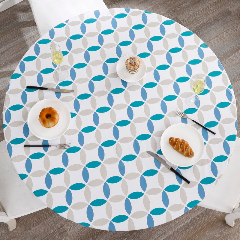 Walrus Round Vinyl Fitted Tablecloth with Flannel Backing Elastic Edge Design Table Cover Waterproof Oil-Proof PVC Table Cloth Stain-Resistant Best for 37"-44" Round - Image 1