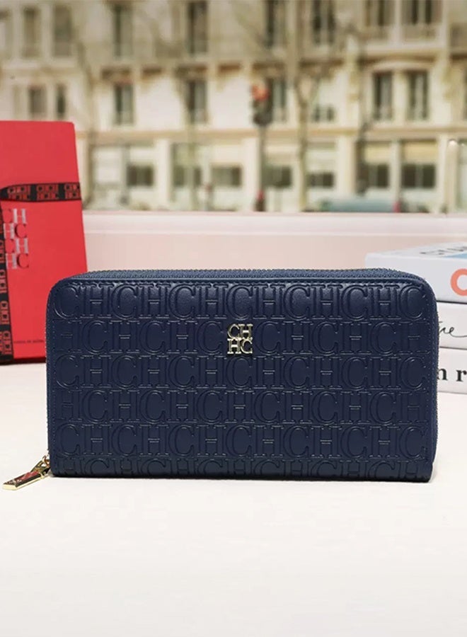 CH CH CHCH Women's Classic Long Wallet, Stylish and Simple Retro Card Holder, Zippered Printed PU Coated Twill Travel Bag - Image 1