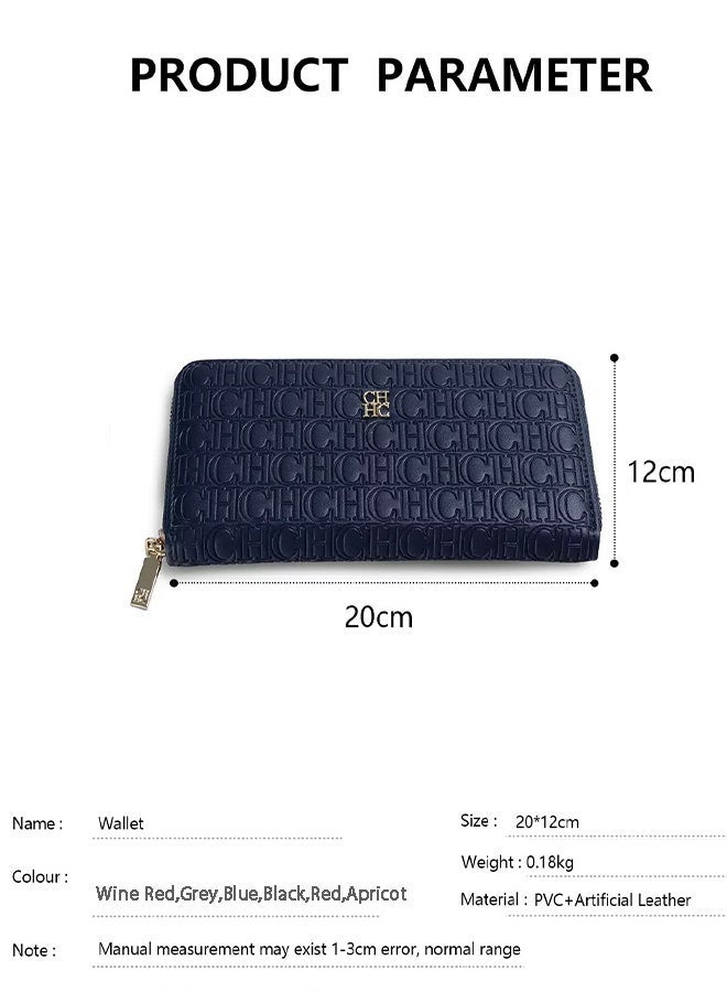 CH CH CHCH Women's Classic Long Wallet, Stylish and Simple Retro Card Holder, Zippered Printed PU Coated Twill Travel Bag - Image 2