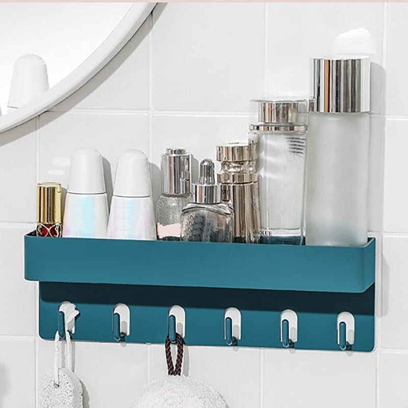 Bathroom Shelf, Plastic Bathroom Rack with 6 Hook, Wall Mounted Bathroom Shelf, Kitchen Rack, Multipurpose Plastic Wall Shelf, Self Adhesive Wall Mounted Storage Rack Storage Rack with Magic Sticker  - Image 1