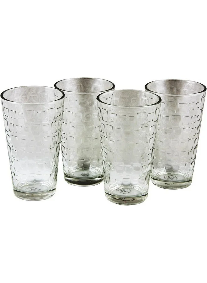 GIBSON 4-Piece Square Pattern Great Foundations Glass Tumbler Set Clear 16 oz 92078.04