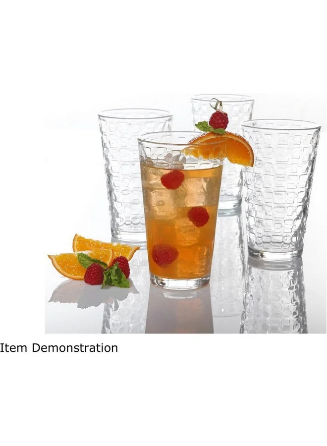 GIBSON 4-Piece Square Pattern Great Foundations Glass Tumbler Set Clear 16 oz 92078.04