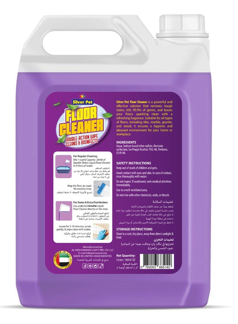 Silver Pot Lavender Floor Cleaner Liquid – 5L Antibacterial Surface Cleaning Solution with Soothing Lavender Scent for Tiles, Marble, Wood, and Laminate Floors - Image 2