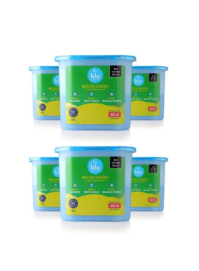Absorbia BLU by Absorbia | Moisture Absorber with Activated Charcoal| Pack of 6 (360 gms X 6 Boxes) | Absorption Capacity 800ml each | Dehumidier for Wardrobe & Closets| Fights - Image 1