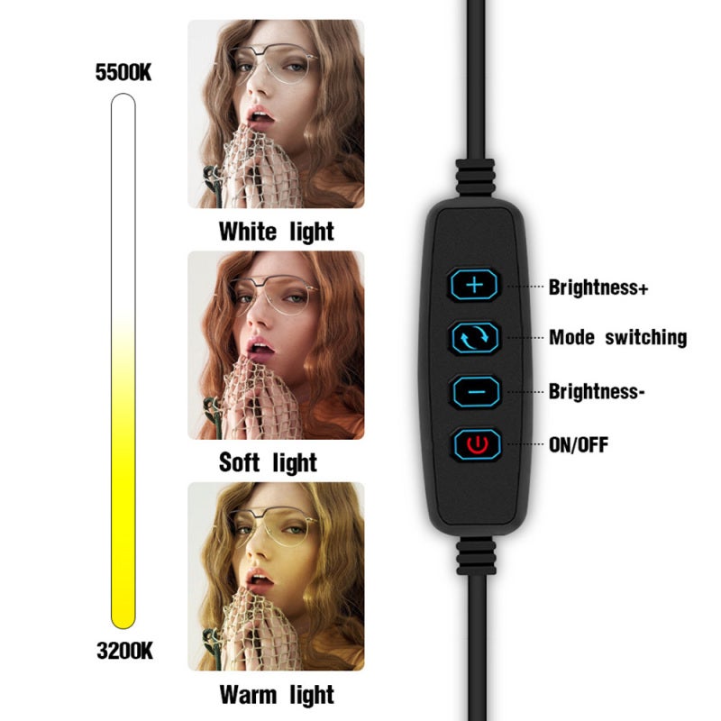 مصباح حلقة LED بحجم 10 بوصات: ثلاثة أنماط ألوان قابلة للتوهج و 10 مستويات سطوع - مقعد ثريبود من الألومنيوم قابل للطي، مصباح حلقة صورة ذاتية يعمل بواسطة USB لصناعة الفلوقات، البث المباشر على يوتيوب، المكياج والتدريب عبر الإنترنت - Image 3