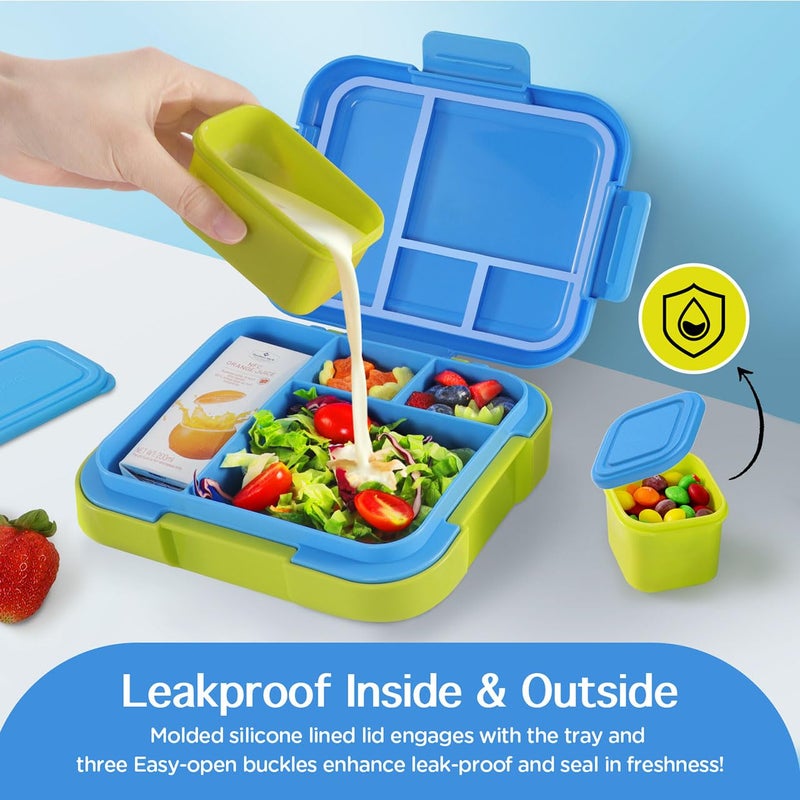 Caperci Bento Lunch Box for Kids - Large 4.8 Cups Lunch Container with 2 Modular Containers - 4 Compartments, Leak-Proof, Portable Handle, Microwave/Dishwasher Safe (Blue/Juicy Pear) - Image 3