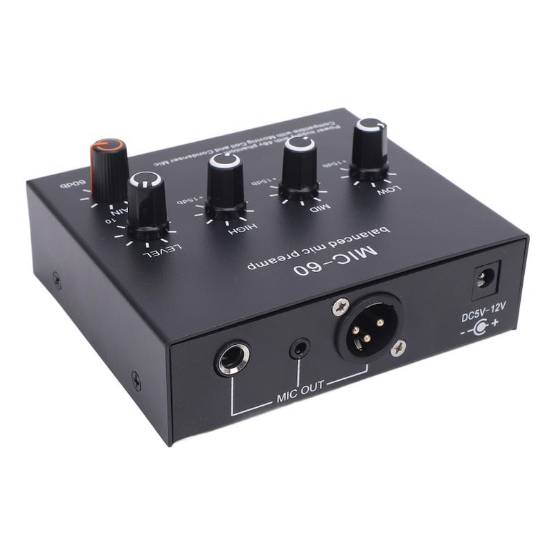 Aluminum Alloy Mic Preamp 48V Power 60dB Gain for Studio Recording Live Streaming - Image 3
