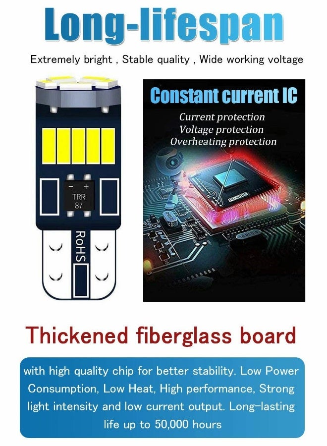 Loquat 20 pcs LED Bulb, 6000k White T10 LED Bulbs, W5W T10 168 Led Bulbs 15-SMD 4014 Chipsets LED Replacement Bulbs, Error Free for Car Dome - Image 2