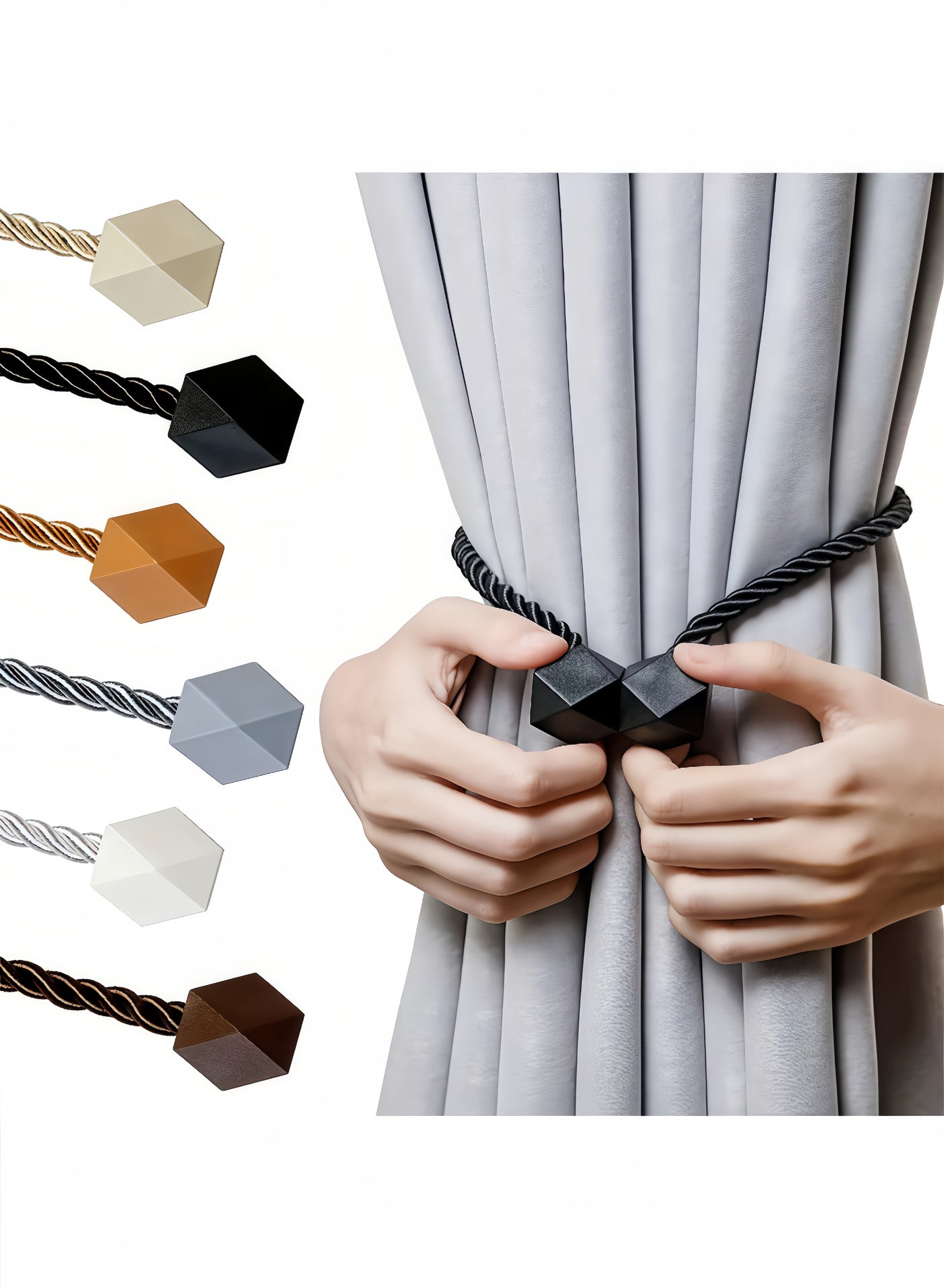 Magnetic Curtain Tiebacks- with a Thicker Twist Rope and Strong Magnet Tieback Window Treatment Holdbacks Draperies Holders Decorative Drape Handmade Curtain Tie Black