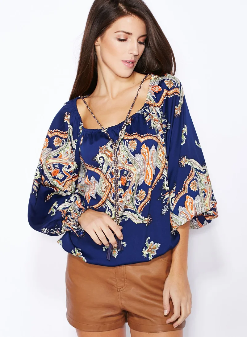 Ginger Printed Off Shoulder Top