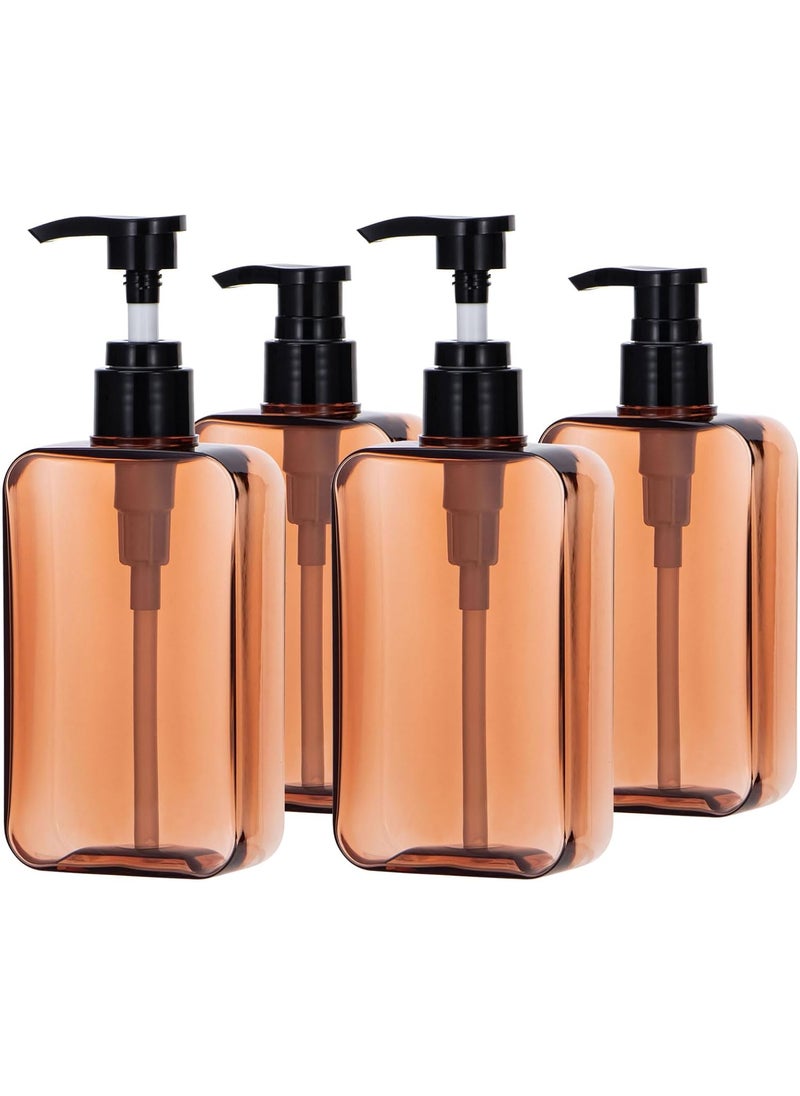 Yebeauty - Yebeauty 4 Pack Pump Bottle Dispenser, 6.8oz 200ml Refillable Shampoo and Conditioner Bottles Empty Plastic Shower Hand Soap Dispenser Liquid Lotion Body Wash Container for Bathroom, Clear Amber - Image 1