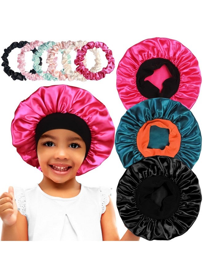 Heniho 3Pcs Satin Bonnets For Kids Sleeping, Cute Hair Bonnet With Scrunchies For Girls Curly Hair, D - Image 1