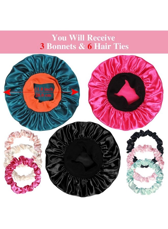 Heniho 3Pcs Satin Bonnets For Kids Sleeping, Cute Hair Bonnet With Scrunchies For Girls Curly Hair, D - Image 2