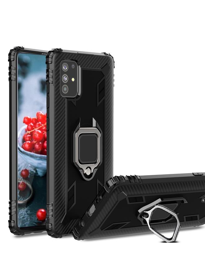 زبون جراب لهاتف Galaxy A71 مصنوع من ألياف الكربون مع حامل حلقي يدور 360 درجة - Image 2