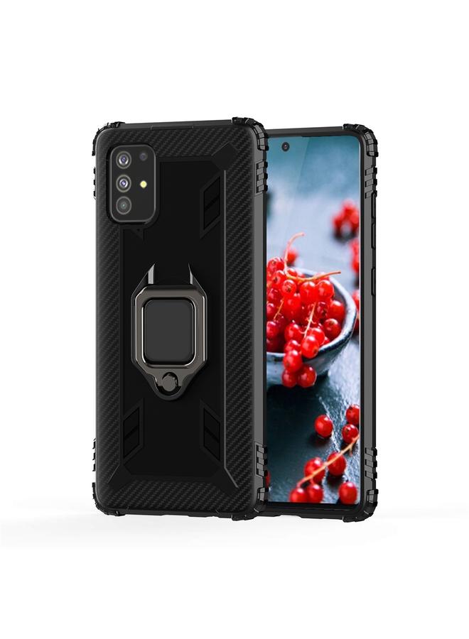 زبون جراب لهاتف Galaxy A71 مصنوع من ألياف الكربون مع حامل حلقي يدور 360 درجة - Image 1