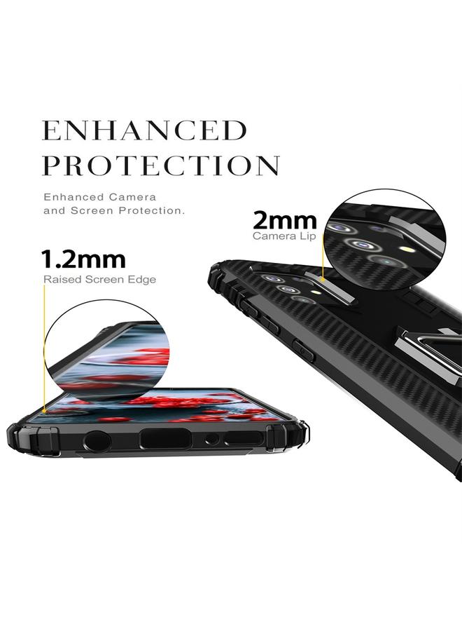 زبون جراب لهاتف Galaxy A71 مصنوع من ألياف الكربون مع حامل حلقي يدور 360 درجة - Image 3