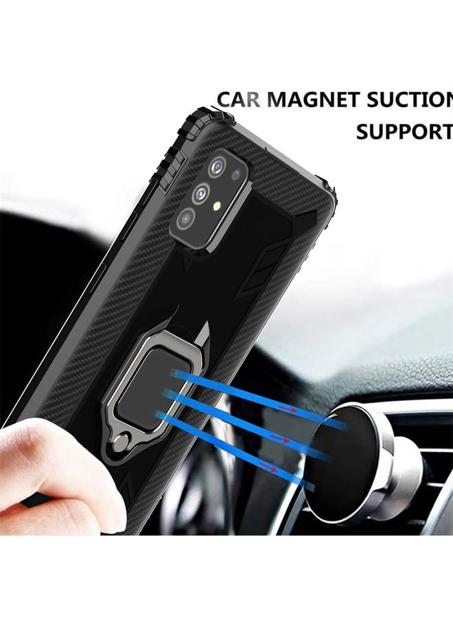 زبون جراب لهاتف Galaxy A71 مصنوع من ألياف الكربون مع حامل حلقي يدور 360 درجة - Image 4