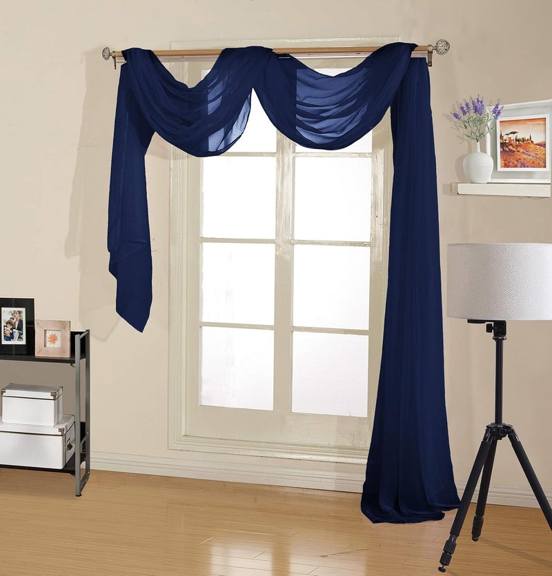 Decotex Premium Quality Sheer Voile Scarf Valance for Home & Event Designs (37" X 216", Navy Blue) - Image 1