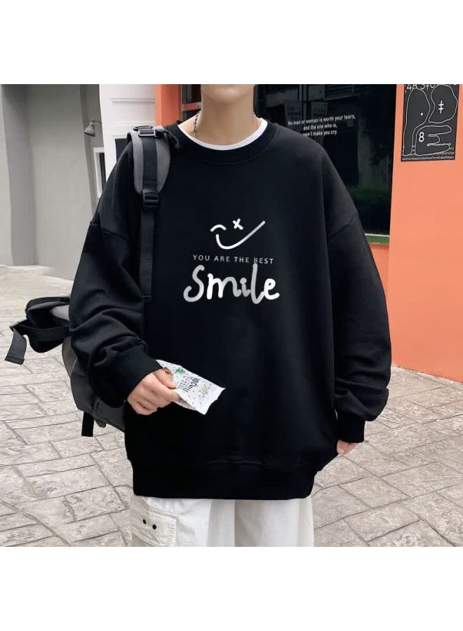 Foss Phil Men's Long-sleeve Sweatshirt, Spring And Autumn Men's Clothing, Round Neck Top, Loose-fitting Versatile Base Layer Wy141, Black, M - Image 1