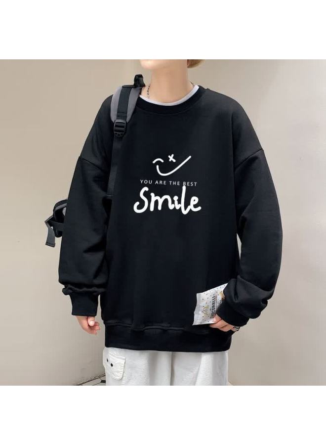 Foss Phil Men's Long-sleeve Sweatshirt, Spring And Autumn Men's Clothing, Round Neck Top, Loose-fitting Versatile Base Layer Wy141, Black, M - Image 2