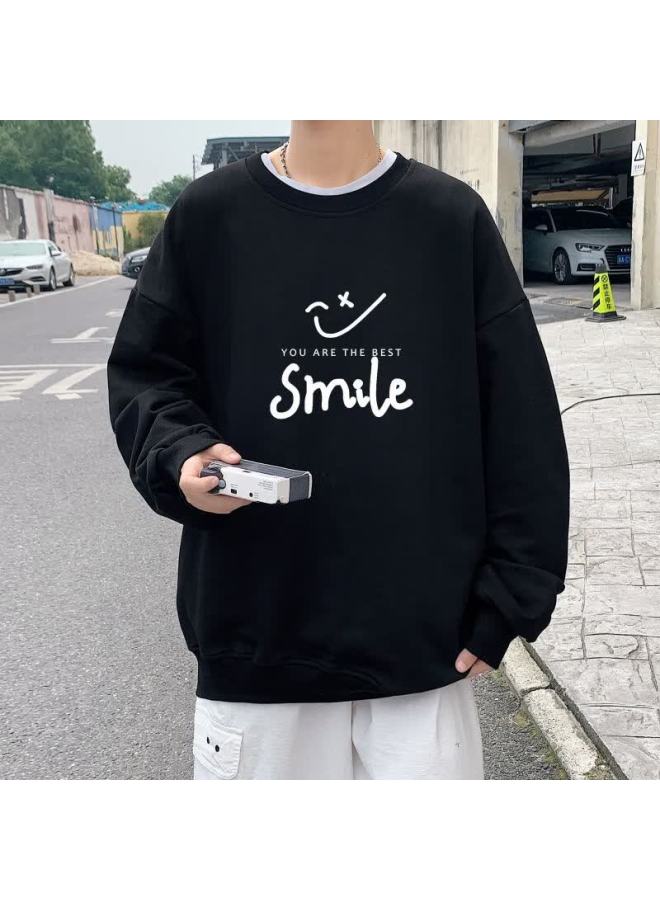 Foss Phil Men's Long-sleeve Sweatshirt, Spring And Autumn Men's Clothing, Round Neck Top, Loose-fitting Versatile Base Layer Wy141, Black, M - Image 3