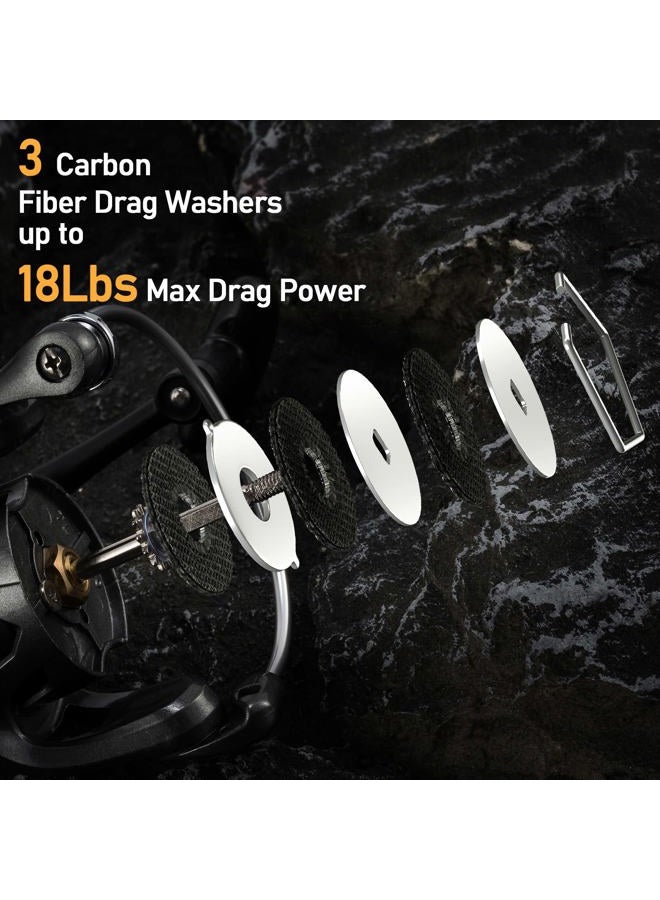 Dr.Fish Gryphon Spinning Reel, Light Weight Fishing Reels Graphite Body, Ultra Smooth 9+1 Stainless BBS, 18Lb Max Drag, Aluminum Spool Size 2000 Crappie Bass Freshwater - Image 2