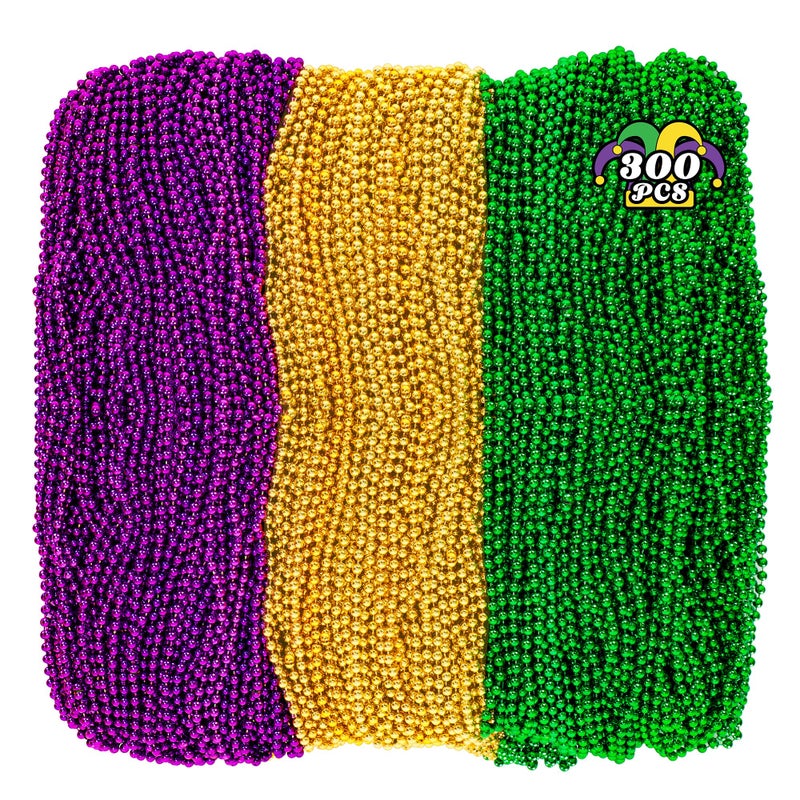 Huskein 300PCS Mardi Gras Beads 33 Mardi Gras Beads Necklace Purple Gold Green Bead Necklace Party Costume Parade Favors Bulk for Carnival Christmas Party Favors - Image 3