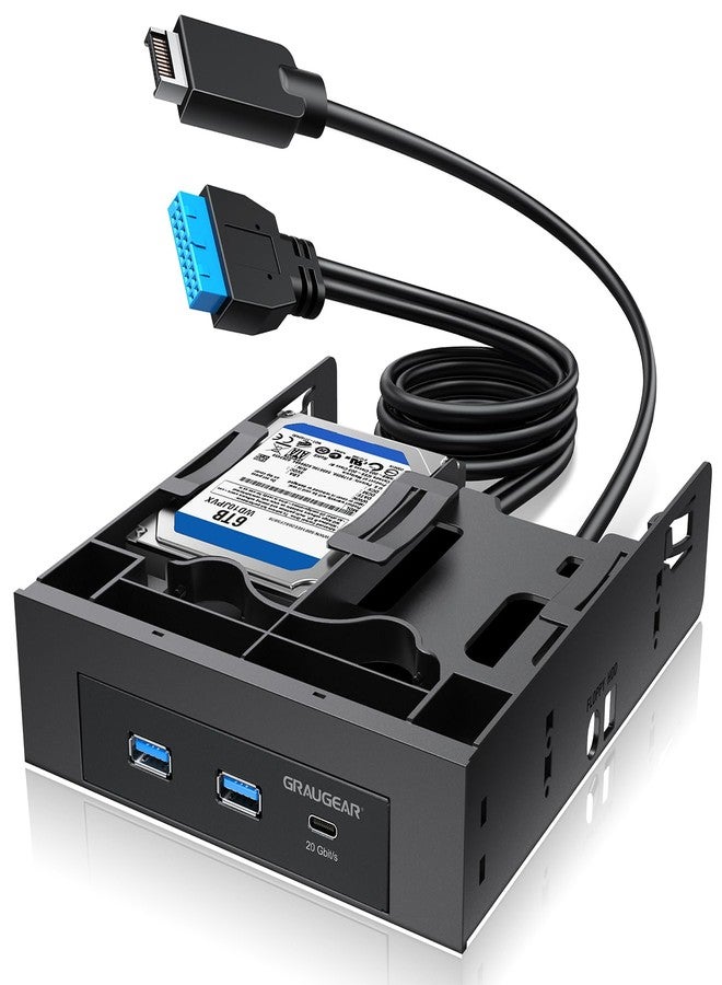 GRAUGEAR 5.25 Inch Internal USB Hub Front Panel - USB‑C 20Gbps + 2X USB‑A 5Gbps, Dual 2.5″ SSD/HDD Bays, Fits 5.25″ Bay, USB 3.2 A-Key 20-Pin & USB3.0 19‑Pin Headers, PC Case Desktop Expansion - Image 1