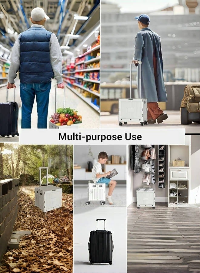 Marketero Collapsible Shopping Box Trolley on Wheels 4 Wheels 360°Rotate Folding Teacher Trolley Cart with Wheels Heavy Duty 30kg Capacity & Telescopic Handle for Camping Shopping Grey  - Image 4