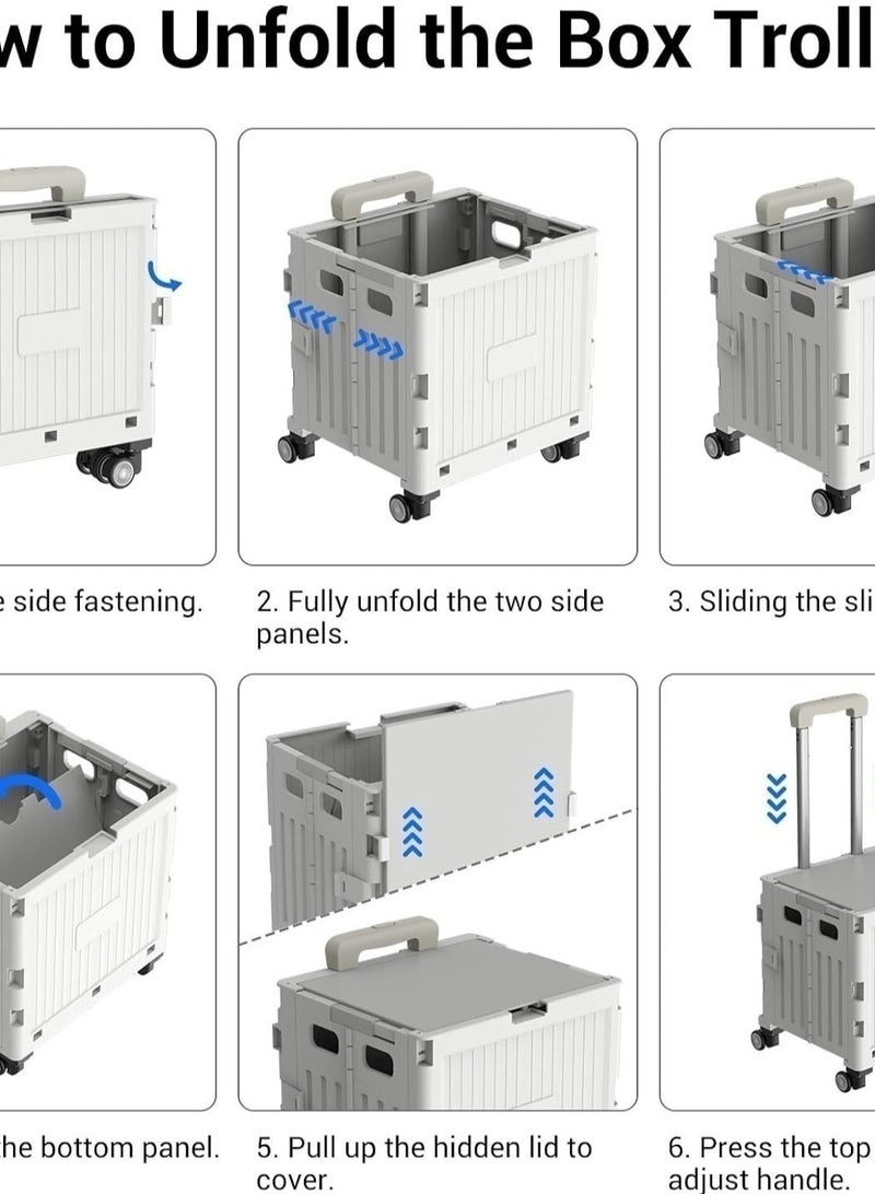 Marketero Collapsible Shopping Box Trolley on Wheels 4 Wheels 360°Rotate Folding Teacher Trolley Cart with Wheels Heavy Duty 30kg Capacity & Telescopic Handle for Camping Shopping Grey  - Image 2