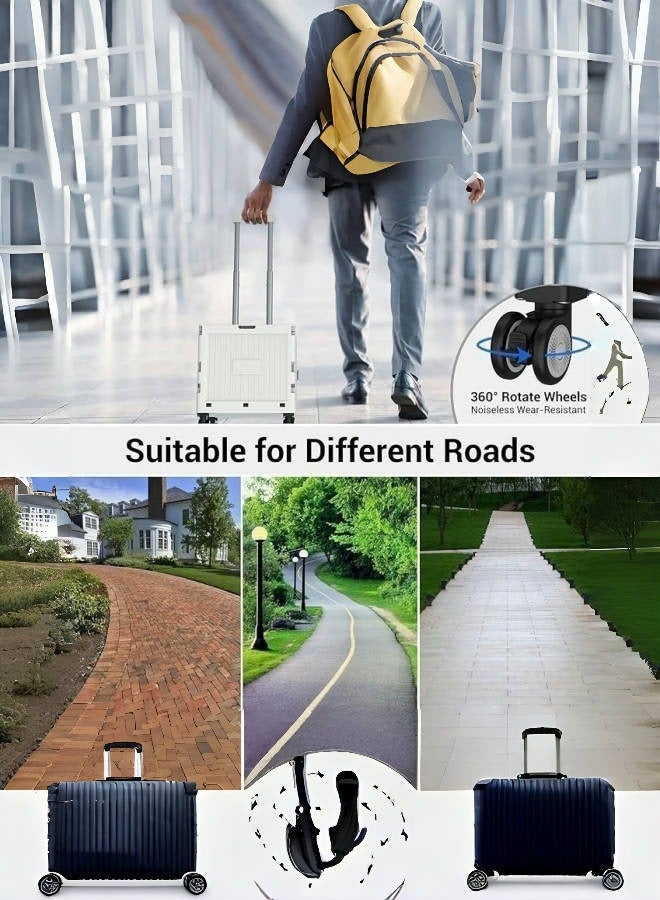 Marketero Collapsible Shopping Box Trolley on Wheels 4 Wheels 360°Rotate Folding Teacher Trolley Cart with Wheels Heavy Duty 30kg Capacity & Telescopic Handle for Camping Shopping Grey  - Image 3