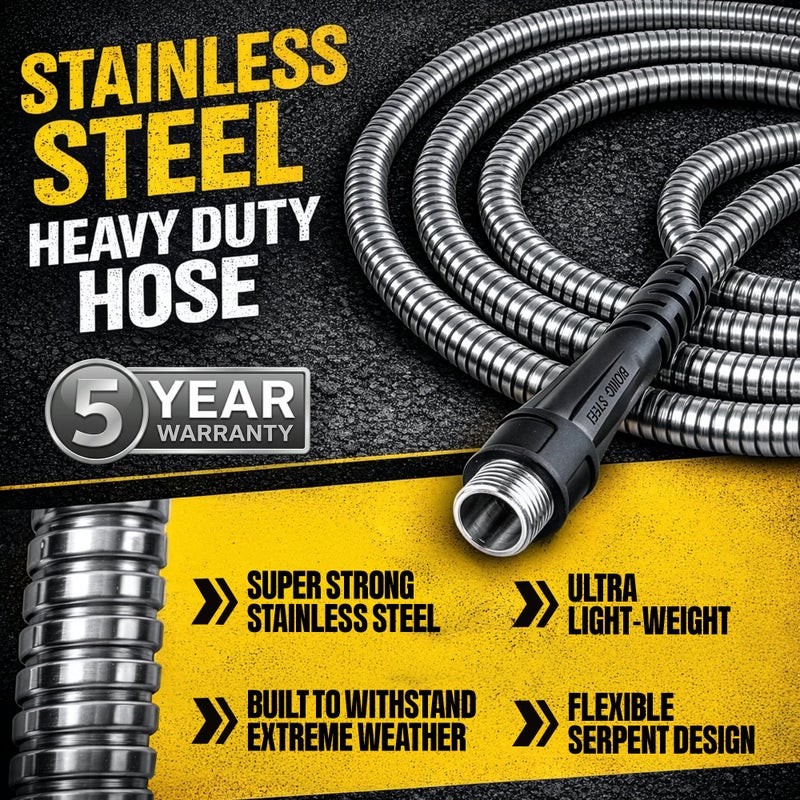 BIONIC STEEL 50 Ft Metal Garden Hose with Sprayer Nozzle, Non Kinking Designed Stainless Steel Heavy Duty Water Hose 50Ft x 5/8 in. Ultra Flexible NON Expandable for Uninterrupted Water Flow, 500 PSI - Image 2