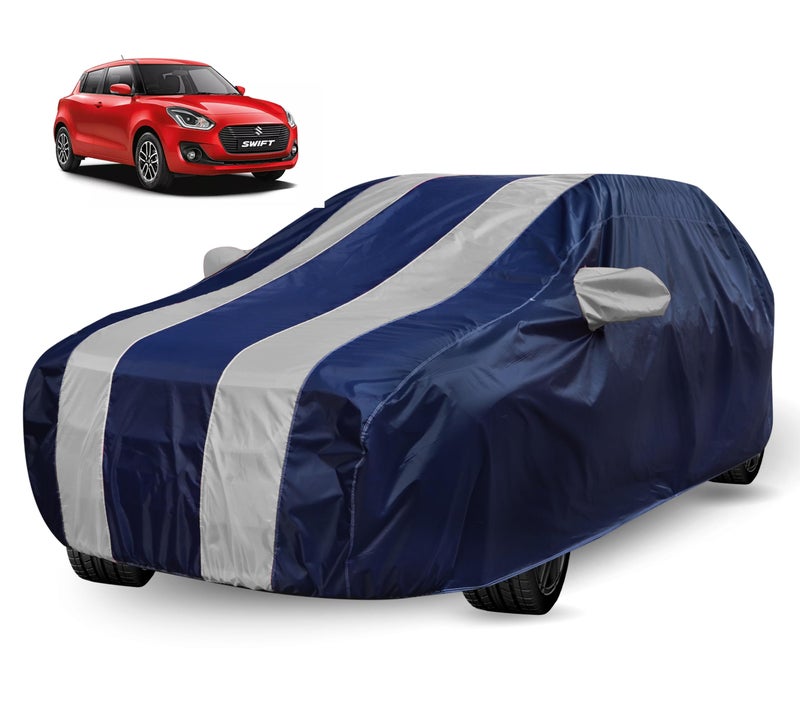 Auto Hub Car Cover Compatible with Maruti Swift (Model: 2018-Till Date) with Mirror Pocket, Water Resistant, Triple Stitched, Swift Car Cover, Navy-Silver - Image 1
