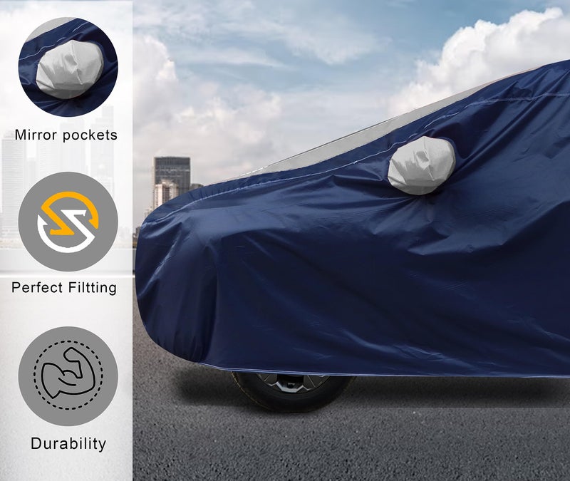 Auto Hub Car Cover Compatible with Maruti Swift (Model: 2018-Till Date) with Mirror Pocket, Water Resistant, Triple Stitched, Swift Car Cover, Navy-Silver - Image 5