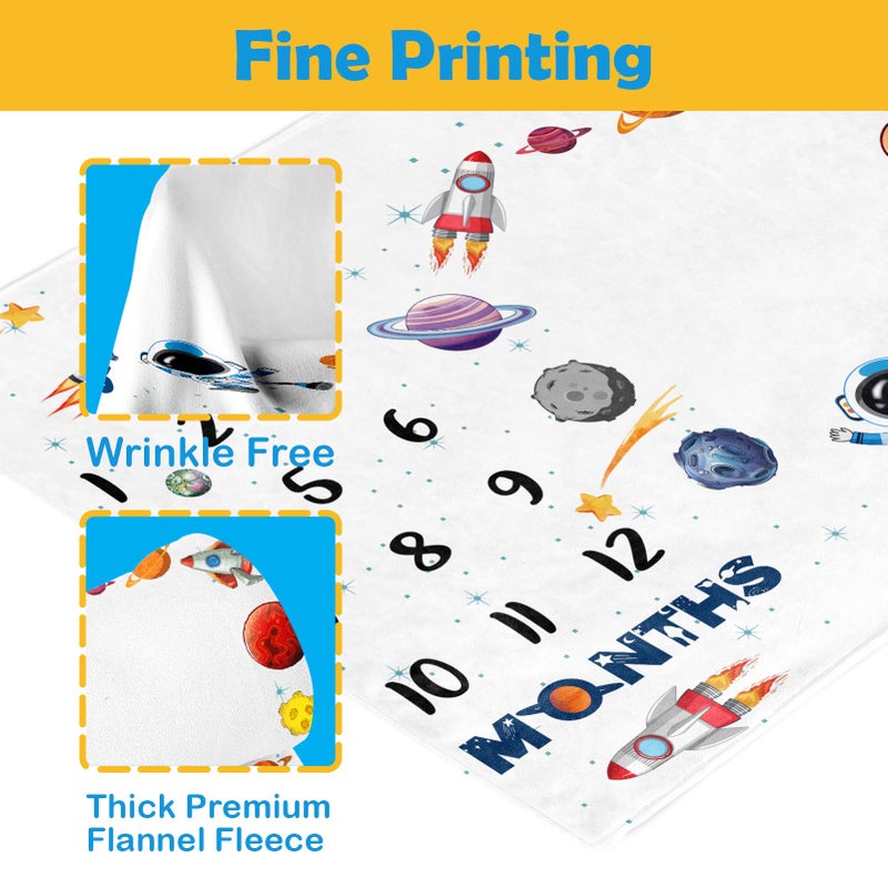 بامبو Space Baby Stuff, Rocket Baby Month Blanket for Newborn Photo Taken - Baby Age Blanket with 2 Frame B35-1 - Image 3