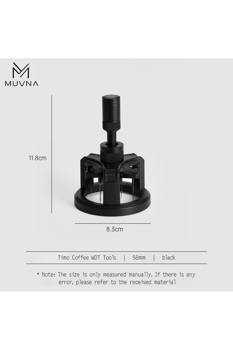 58mm black MUVNA Adjustable Even Coffee Stirring Distribution Tools Rotatable Espresso Hand Tamper