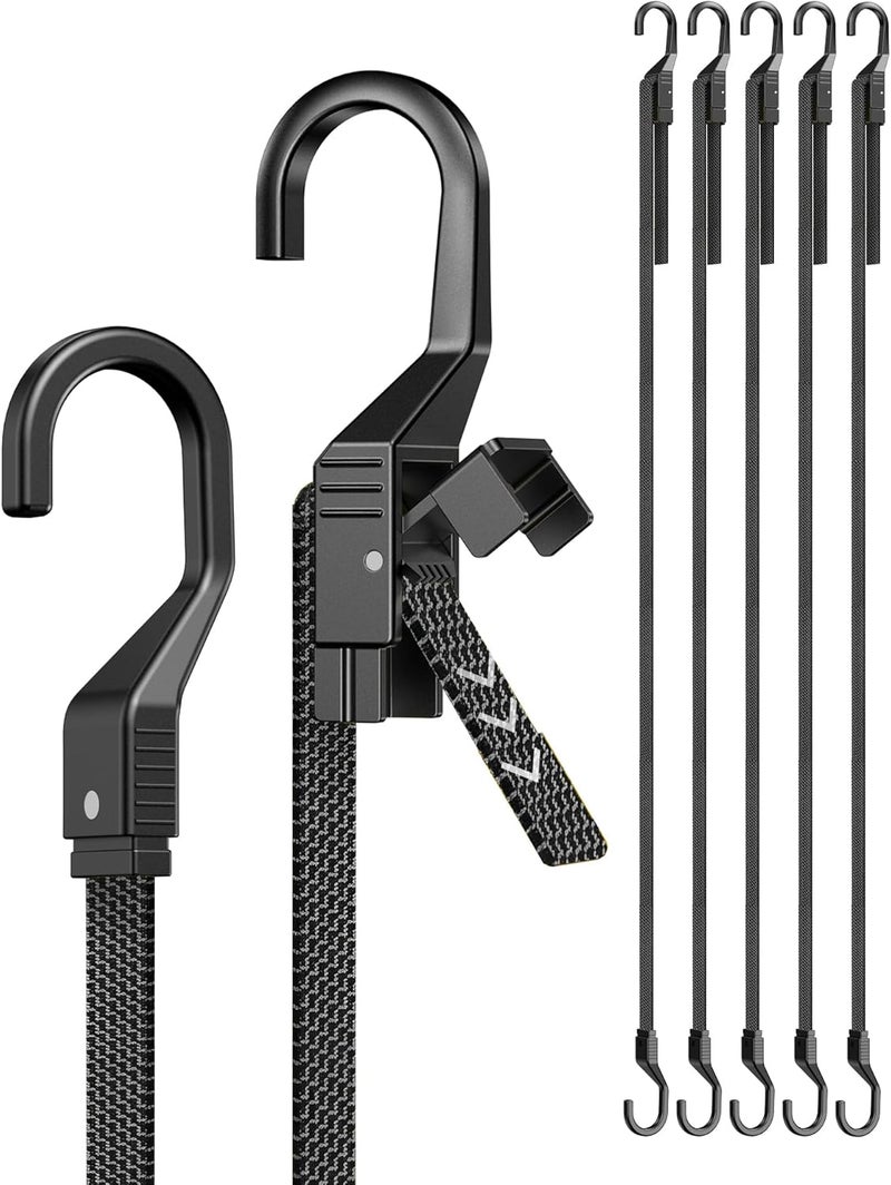LuckyStraps 6 Pcs 60 Inch Flat Adjustable Bungee Cords with Hooks, 3X Faster to Adjust The Length, Lucky Straps Black Heavy Duty Bungee Straps for Cargo, Bike, Cart, Tent, Truck, Camping, Outdoor, etc Affordable purchase options - Image 1