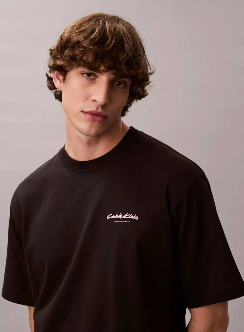 Calvin Klein Black Flocked Logo Graphic Relaxed T-Shirt for Men | Best Price UAE