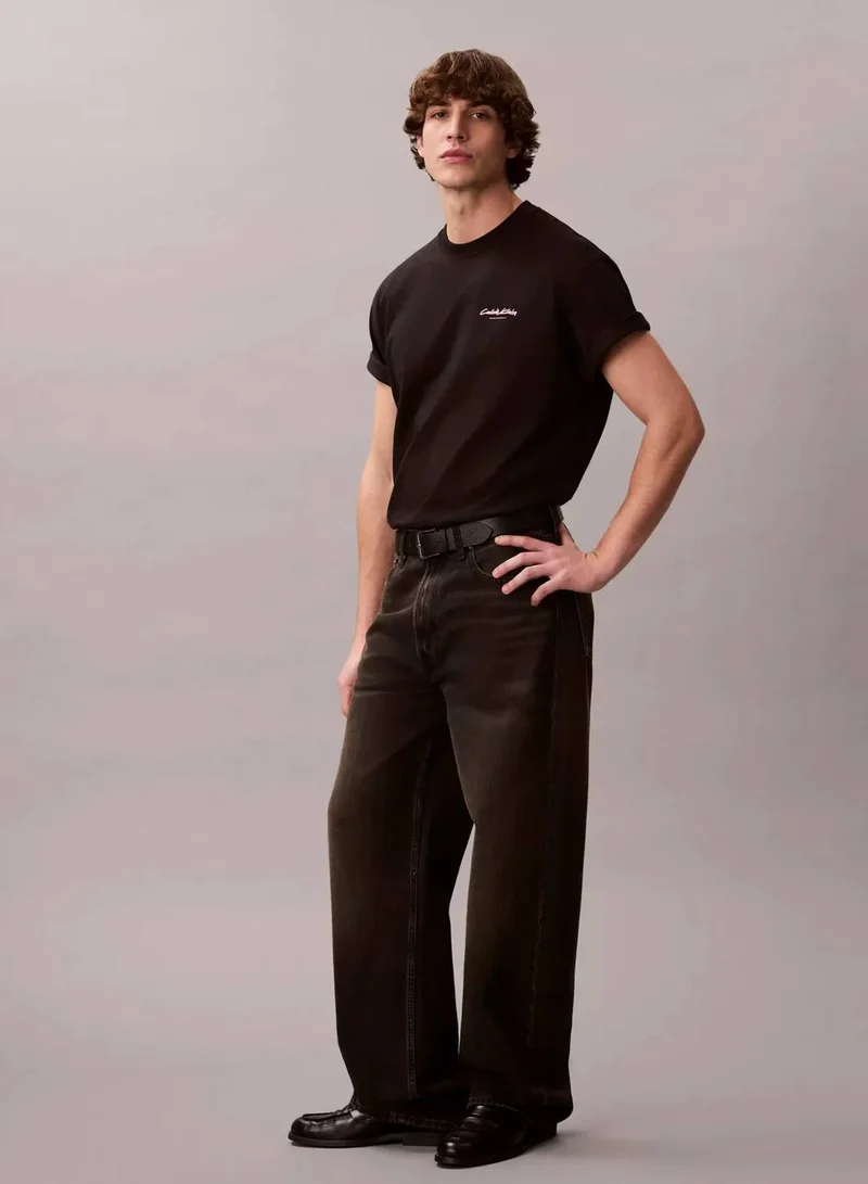 Calvin Klein Black Flocked Logo Graphic Relaxed T-Shirt for Men | Best Price UAE