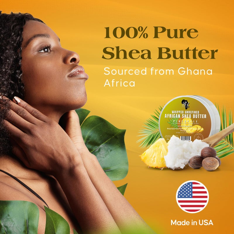 RA COSMETICS زبدة الشيا المخفوقة من RA COSMETICS بنكهة الأناناس - 6 أونصات | 100% زبدة شيا أفريقية نقية وطبيعية للرجال والنساء - مرطب يدوي الصنع النهائي مع الفيتامينات الأساسية لبشرة متألقة - Image 5