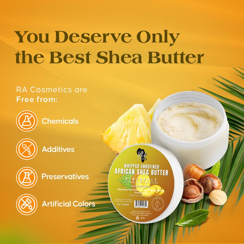 RA COSMETICS زبدة الشيا المخفوقة من RA COSMETICS بنكهة الأناناس - 6 أونصات | 100% زبدة شيا أفريقية نقية وطبيعية للرجال والنساء - مرطب يدوي الصنع النهائي مع الفيتامينات الأساسية لبشرة متألقة - Image 4