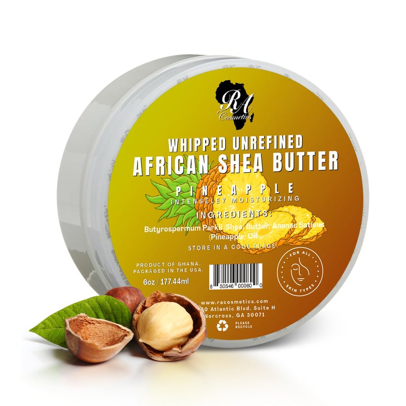 RA COSMETICS زبدة الشيا المخفوقة من RA COSMETICS بنكهة الأناناس - 6 أونصات | 100% زبدة شيا أفريقية نقية وطبيعية للرجال والنساء - مرطب يدوي الصنع النهائي مع الفيتامينات الأساسية لبشرة متألقة - Image 2