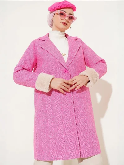 بيغ دارت BDART Herringbone Pattern Wool-Acrylic Coat with Shawl Collar