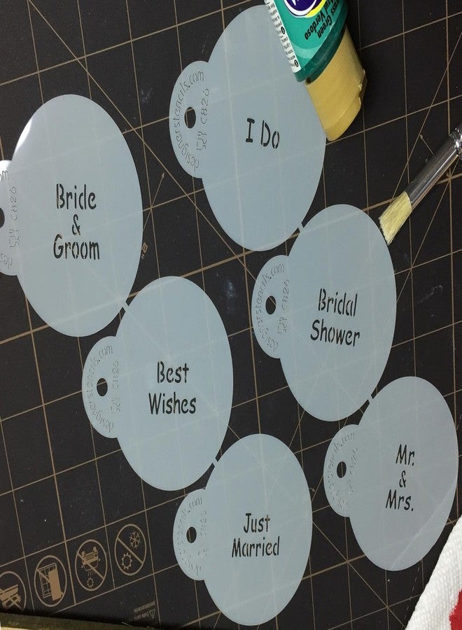 Designer Stencils Wedding Lettering Cookie Stencil Set, (BRIDE & GROOM - BEST WISHES - JUST MARRIED - I DO - BRIDAL SHOWER - MR. & MRS) Beige/semi-transparent - Image 4