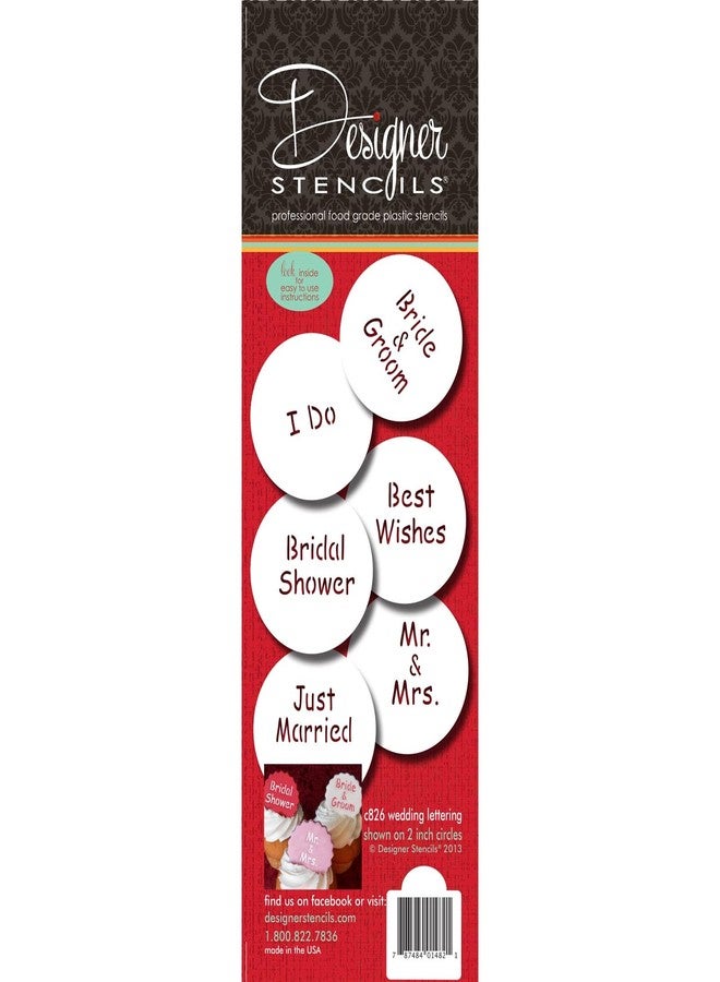 Designer Stencils Wedding Lettering Cookie Stencil Set, (BRIDE & GROOM - BEST WISHES - JUST MARRIED - I DO - BRIDAL SHOWER - MR. & MRS) Beige/semi-transparent - Image 1
